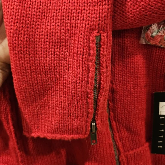 New Carole Little Size M Red Zip Wool Blend Cardigan Flap Front Sweater Top Wome - Picture 5 of 7